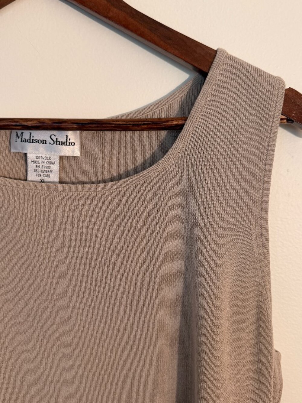 Vintage Madison Studio Silk Knit Tan Sweater Tank, Size XL, Good Condition